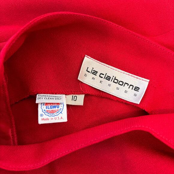 Liz Claiborne Vintage 3/4 Sleeve Midi Shift Dress Back Buttons Red 10 Union Made - Picture 5 of 8